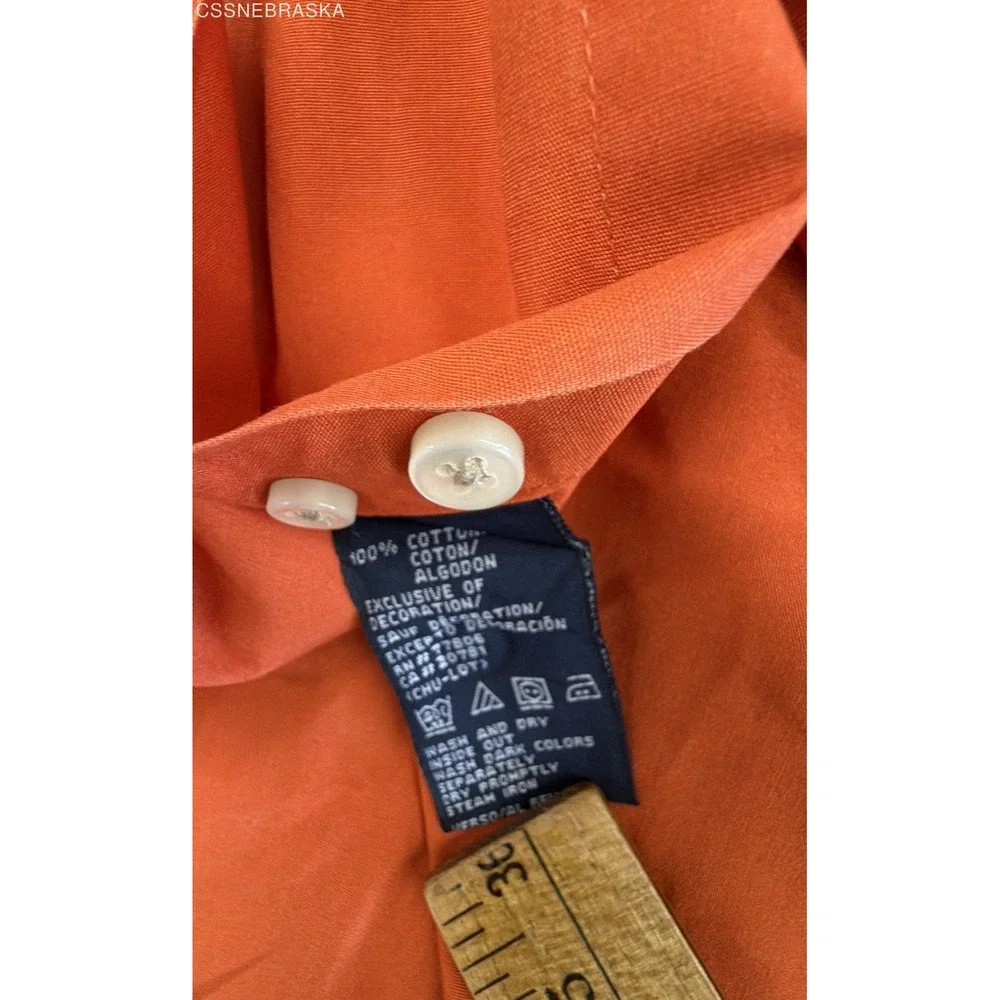 Tommy Hilfiger Mens Long Sleeve Button Down Shirt Orange Plaid Trim Contrast - M